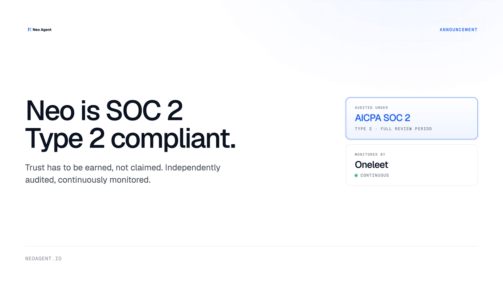 Neo Agent is Now SOC 2 Type 2 Compliant